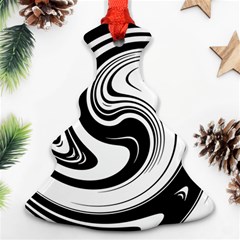 Black And White Swirl Spiral Swoosh Pattern Christmas Tree Ornament (two Sides) by SpinnyChairDesigns