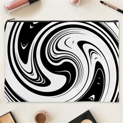 Black And White Swirl Spiral Swoosh Pattern Cosmetic Bag (xxxl) by SpinnyChairDesigns