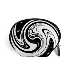 Black And White Swirl Spiral Swoosh Pattern Accessory Pouch (small) by SpinnyChairDesigns