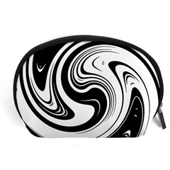 Black And White Swirl Spiral Swoosh Pattern Accessory Pouch (large) by SpinnyChairDesigns