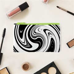 Black And White Swirl Spiral Swoosh Pattern Cosmetic Bag (xs) by SpinnyChairDesigns