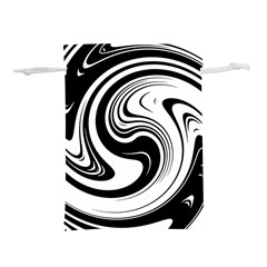 Black And White Swirl Spiral Swoosh Pattern Lightweight Drawstring Pouch (m) by SpinnyChairDesigns