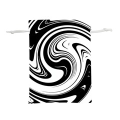 Black And White Swirl Spiral Swoosh Pattern Lightweight Drawstring Pouch (l) by SpinnyChairDesigns