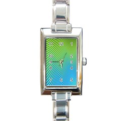 Blue Green Abstract Stripe Pattern  Rectangle Italian Charm Watch by SpinnyChairDesigns