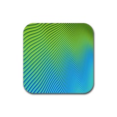 Blue Green Abstract Stripe Pattern  Rubber Coaster (square)  by SpinnyChairDesigns