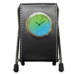 Blue Green Abstract Stripe Pattern  Pen Holder Desk Clock Front