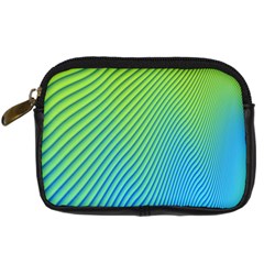 Blue Green Abstract Stripe Pattern  Digital Camera Leather Case by SpinnyChairDesigns