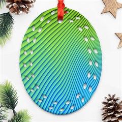 Blue Green Abstract Stripe Pattern  Ornament (oval Filigree) by SpinnyChairDesigns