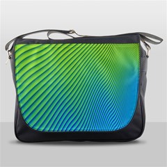 Blue Green Abstract Stripe Pattern  Messenger Bag by SpinnyChairDesigns