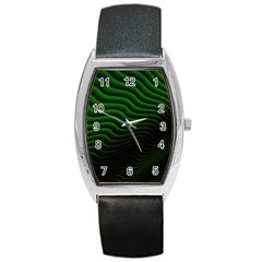 Black And Green Abstract Stripes Gradient Barrel Style Metal Watch by SpinnyChairDesigns