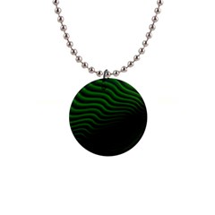 Black And Green Abstract Stripes Gradient 1  Button Necklace by SpinnyChairDesigns