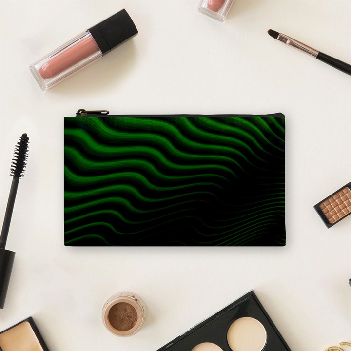 Black and Green Abstract Stripes Gradient Cosmetic Bag (Small)