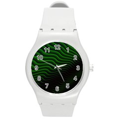 Black And Green Abstract Stripes Gradient Round Plastic Sport Watch (m) by SpinnyChairDesigns