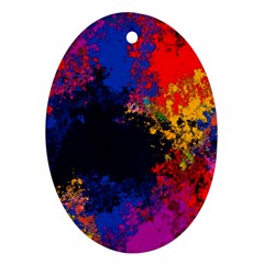 Colorful Paint Splatter Texture Red Black Yellow Blue Ornament (oval) by SpinnyChairDesigns