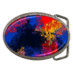 Colorful Paint Splatter Texture Red Black Yellow Blue Belt Buckles by SpinnyChairDesigns