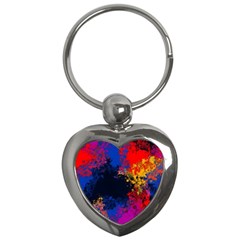 Colorful Paint Splatter Texture Red Black Yellow Blue Key Chain (heart) by SpinnyChairDesigns