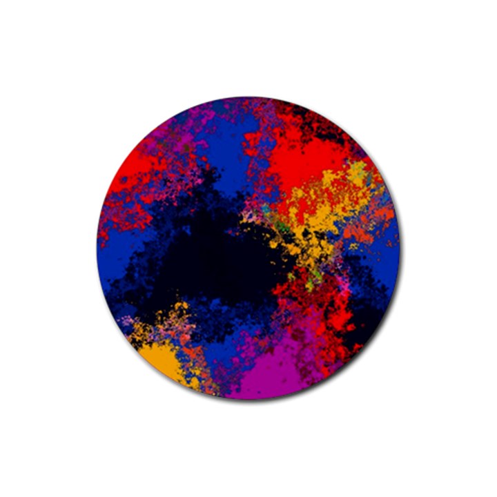 Colorful Paint Splatter Texture Red Black Yellow Blue Rubber Coaster (Round) 