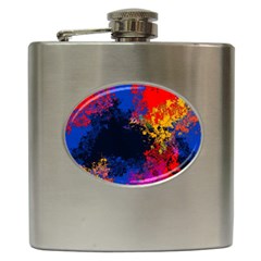 Colorful Paint Splatter Texture Red Black Yellow Blue Hip Flask (6 Oz) by SpinnyChairDesigns