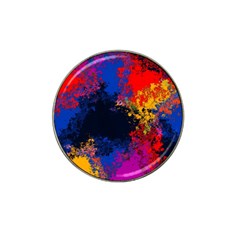 Colorful Paint Splatter Texture Red Black Yellow Blue Hat Clip Ball Marker by SpinnyChairDesigns