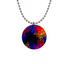 Colorful Paint Splatter Texture Red Black Yellow Blue 1  Button Necklace by SpinnyChairDesigns