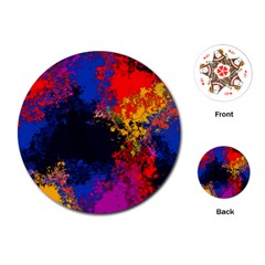 Colorful Paint Splatter Texture Red Black Yellow Blue Playing Cards Single Design (round) by SpinnyChairDesigns