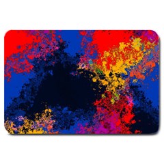 Colorful Paint Splatter Texture Red Black Yellow Blue Large Doormat  by SpinnyChairDesigns