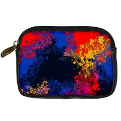 Colorful Paint Splatter Texture Red Black Yellow Blue Digital Camera Leather Case by SpinnyChairDesigns