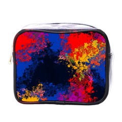 Colorful Paint Splatter Texture Red Black Yellow Blue Mini Toiletries Bag (one Side) by SpinnyChairDesigns