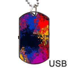 Colorful Paint Splatter Texture Red Black Yellow Blue Dog Tag Usb Flash (one Side) by SpinnyChairDesigns