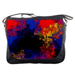 Colorful Paint Splatter Texture Red Black Yellow Blue Messenger Bag by SpinnyChairDesigns