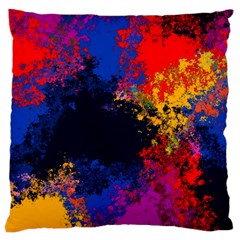 Colorful Paint Splatter Texture Red Black Yellow Blue Large Cushion Case (two Sides) by SpinnyChairDesigns