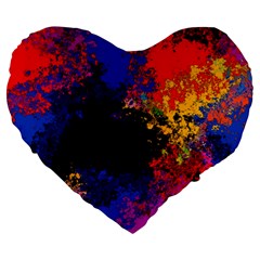 Colorful Paint Splatter Texture Red Black Yellow Blue Large 19  Premium Heart Shape Cushions by SpinnyChairDesigns