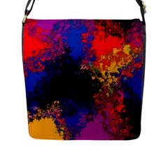 Colorful Paint Splatter Texture Red Black Yellow Blue Flap Closure Messenger Bag (l) by SpinnyChairDesigns