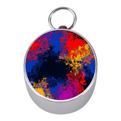 Colorful Paint Splatter Texture Red Black Yellow Blue Mini Silver Compasses by SpinnyChairDesigns