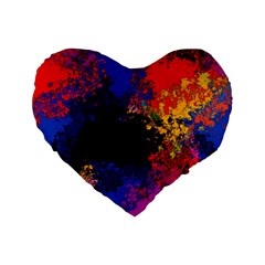 Colorful Paint Splatter Texture Red Black Yellow Blue Standard 16  Premium Flano Heart Shape Cushions by SpinnyChairDesigns