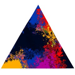 Colorful Paint Splatter Texture Red Black Yellow Blue Wooden Puzzle Triangle by SpinnyChairDesigns