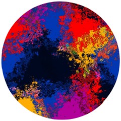 Colorful Paint Splatter Texture Red Black Yellow Blue Wooden Puzzle Round by SpinnyChairDesigns