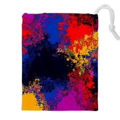 Colorful Paint Splatter Texture Red Black Yellow Blue Drawstring Pouch (4xl) by SpinnyChairDesigns