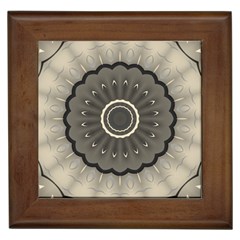 Beige Kaleidoscope Mandala Arabesque Pattern Framed Tile by SpinnyChairDesigns