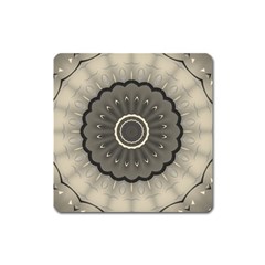 Beige Kaleidoscope Mandala Arabesque Pattern Square Magnet by SpinnyChairDesigns