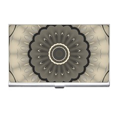 Beige Kaleidoscope Mandala Arabesque Pattern Business Card Holder by SpinnyChairDesigns