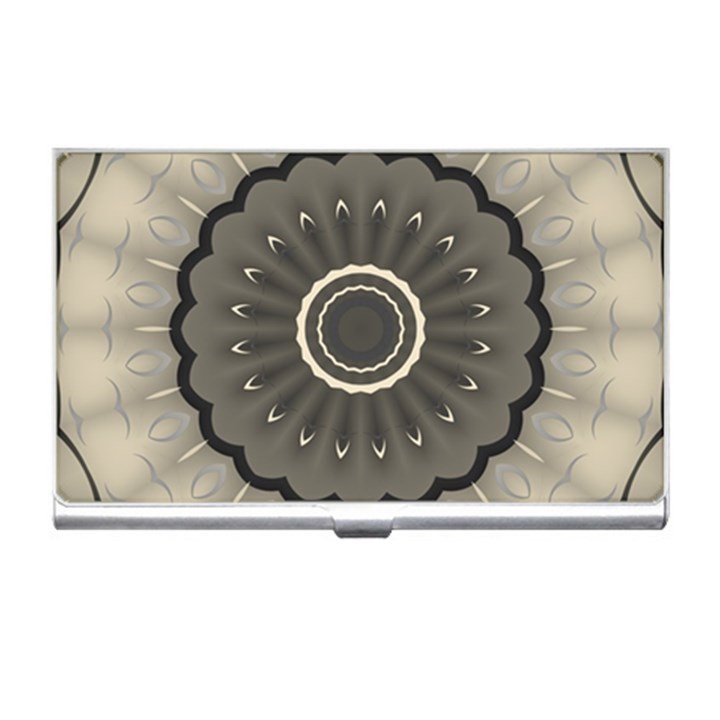 Beige Kaleidoscope Mandala Arabesque Pattern Business Card Holder