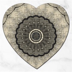 Beige Kaleidoscope Mandala Arabesque Pattern Jigsaw Puzzle (heart) by SpinnyChairDesigns