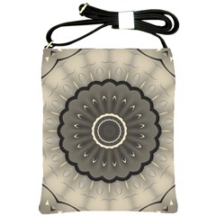 Beige Kaleidoscope Mandala Arabesque Pattern Shoulder Sling Bag by SpinnyChairDesigns