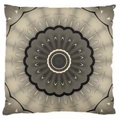 Beige Kaleidoscope Mandala Arabesque Pattern Large Flano Cushion Case (one Side) by SpinnyChairDesigns