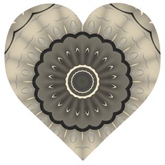 Beige Kaleidoscope Mandala Arabesque Pattern Wooden Puzzle Heart by SpinnyChairDesigns