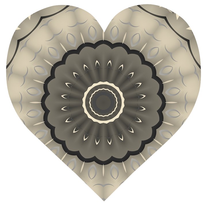 Beige Kaleidoscope Mandala Arabesque Pattern Wooden Puzzle Heart