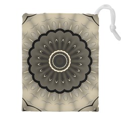 Beige Kaleidoscope Mandala Arabesque Pattern Drawstring Pouch (5xl) by SpinnyChairDesigns