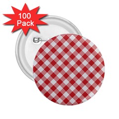 Picnic Gingham Red White Checkered Plaid Pattern 2 25  Buttons (100 Pack)  by SpinnyChairDesigns