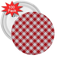 Picnic Gingham Red White Checkered Plaid Pattern 3  Buttons (100 Pack)  by SpinnyChairDesigns